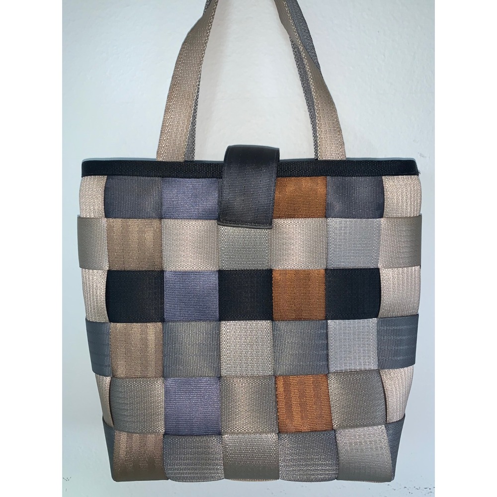 Harveys Seatbelt Bag Medium Tote Woven Earth Tones Black Grey Bronze Handbag